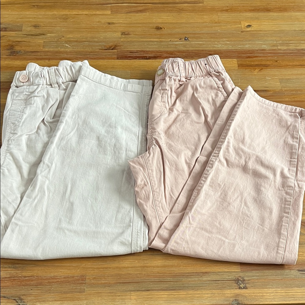 Girls 2pc Cotton Chino Pink Casual Pants Elastic Waistband Size 10-12 Polham